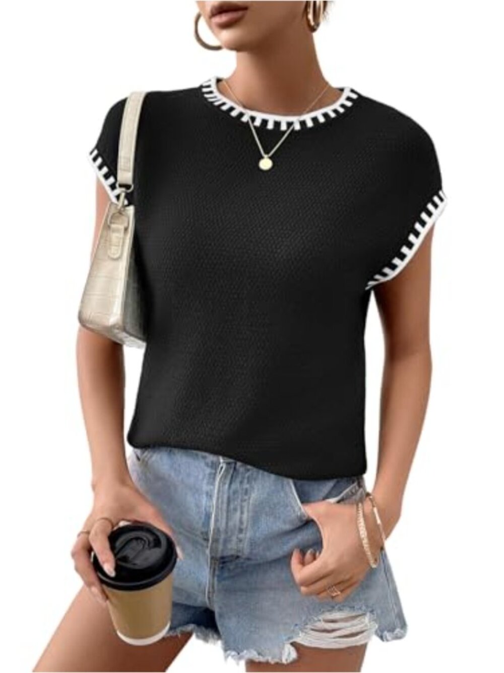Cap Sleeve Knit Sweater Vest Crewneck Casual Pullover Women's Fall Winter
